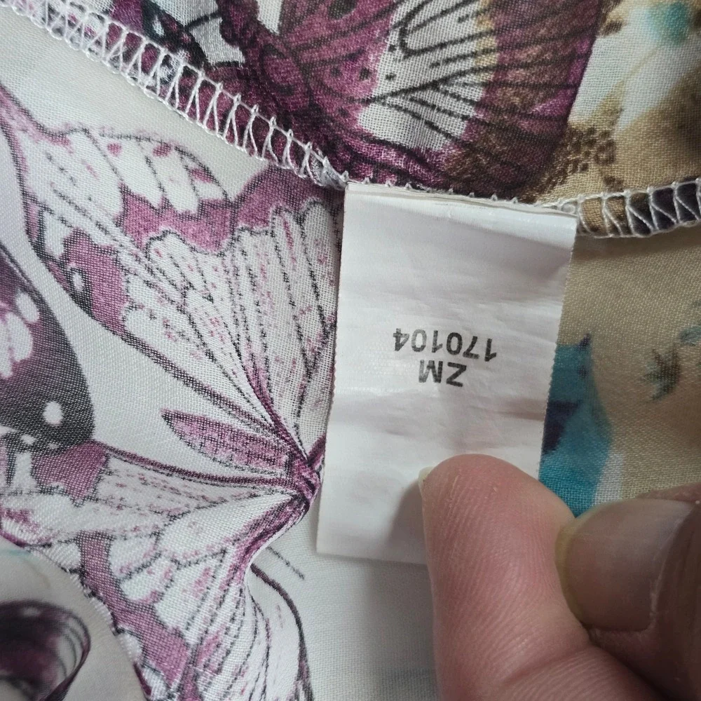 Butterfly Floral Sheer Kimono Duster Swimsuit Cover Up High Low Hem Medium
